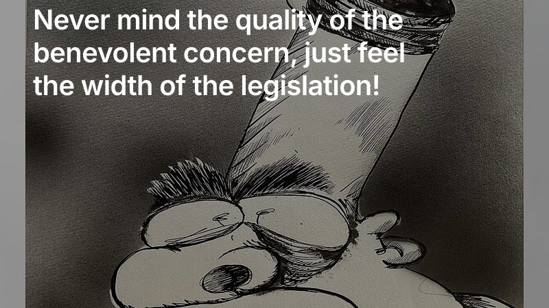 Pen-and-ink cartoon of a scowling face whose head morphs into a giant cigarette, belching smoke — used to illustrate an article titled "From Nanny State to Ninny State" with the subheading "Never mind the quality of the benevolent concern, just feel the width of the legislation!"